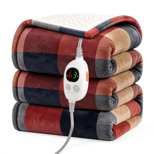 Heated Throw Blanket 60x70 - Soft Flannel & Sherpa, 6 Heat Settings