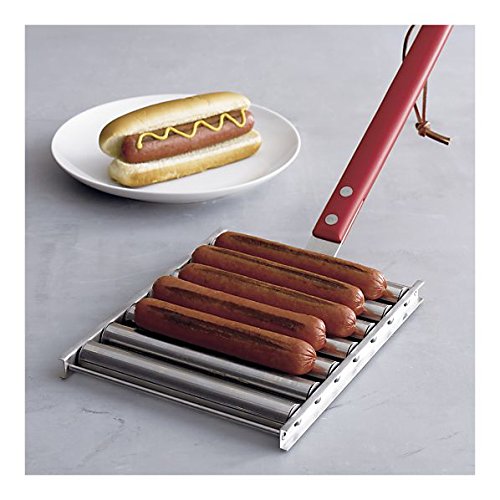 Charcoal Stainless Steel Hot Dog Sausage Roller Rack Steamer With Extra Long Wood Handle New BBQ Tools 5 Section Brat Griller