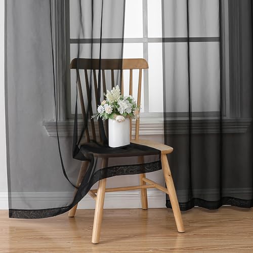 Black Sheer Curtains 72 Inches Length, 2 Panels Light Filtering Drapes