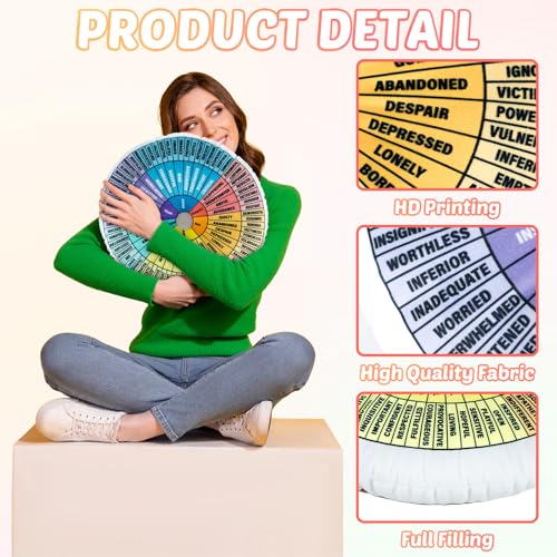 Wheel of Emotions Velvet Throw Pillow - 14-Inch Round Feelings Chart Cushion