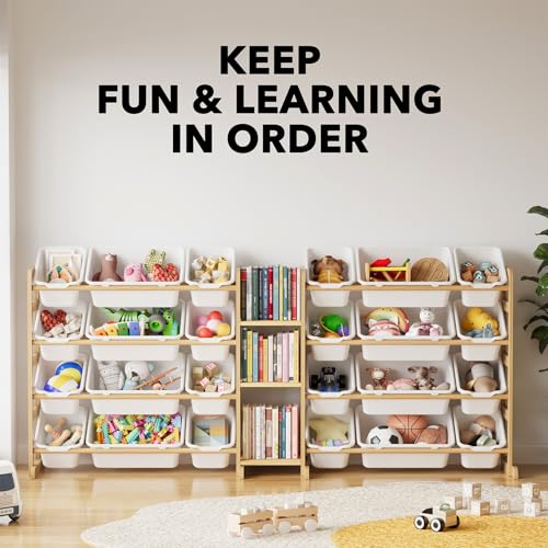 Large Kids Toy Storage Organizer with 24 Bins and 3 Shelves, White