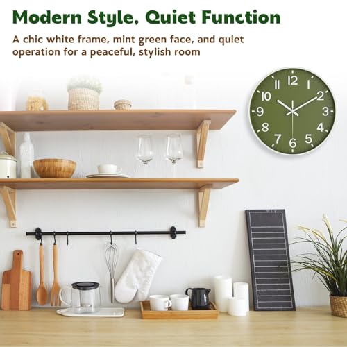 8-Inch Silent Non-Ticking Wall Clock, Modern Olive Green Analog Clock
