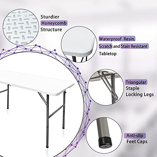 4ft Portable Folding Table, Heavy Duty Indoor Outdoor Picnic Dining Table