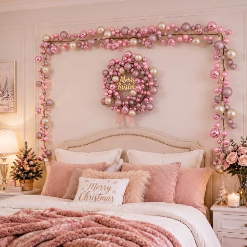 Yuxung 2 Pcs 6 ft Pink & Champagne Gold Christmas Garland - Pink/Champagne Gold 6 ft each