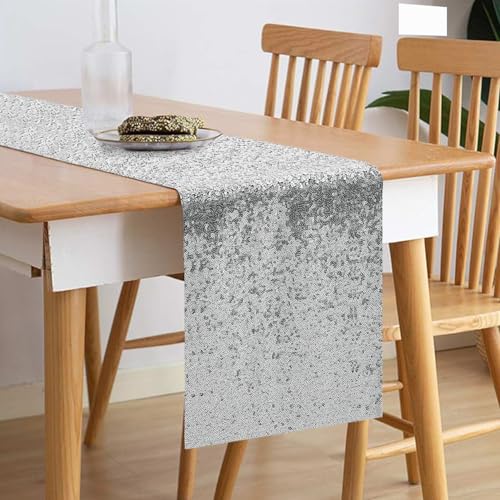 VHH 10 Pack Silver Sequin Table Runner 12 x 72 Inches - 10pcs
