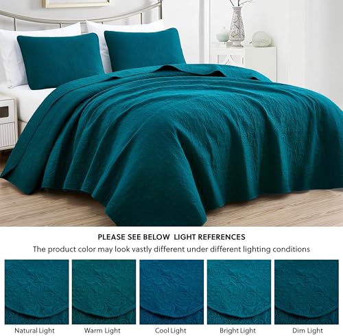 Chezmoi Collection Luca 3-Piece Oversized Queen Bedspread Set - Teal Quilt