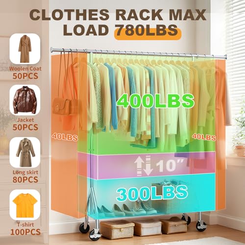 Heavy Duty Rolling Clothes Rack, Adjustable Garment Organizer with Wheels