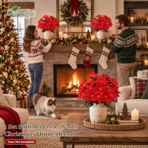 Der Rose 12-Pack Artificial Poinsettias - 15 Inch Red Christmas Flowers