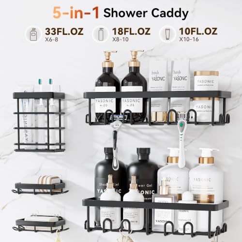 Adhesive Stainless Steel Shower Caddy Organizer 5-Piece Wall Shelf Set