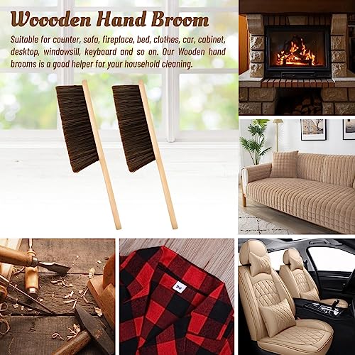 Wooden Dust Brush & Soft Bristle Hand Broom - 2 Pack Long Handle Bench Brush