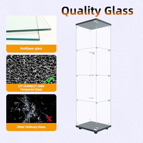 4-Tier Tempered Glass Display Cabinet with Lock and Anti-Tip Device