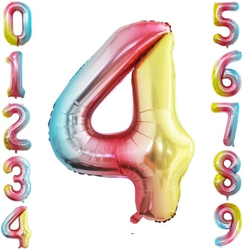 GOER Rainbow Foil Number 4 Balloons - Huge 42" & 32" Birthday Party Decorations (3 Pcs)