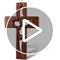 Hand-Carved Wooden Wall Cross with Intertwined Hearts, 9.84-Inch