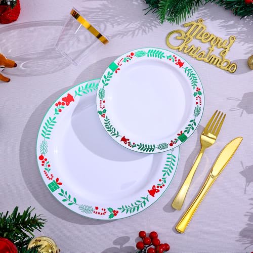 Sylans 175pcs Christmas Plates Disposable Dinnerware Set for 25 Guests Xmas04