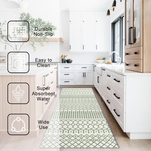Boho Kitchen Rug Set of 2, Non-Slip Moroccan Pattern Washable Runner Mats