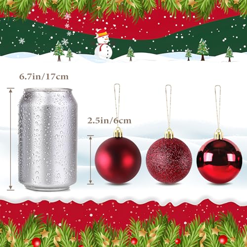 24-Pack 2.5-Inch Red Christmas Ball Ornaments - Matte, Glitter & Shiny