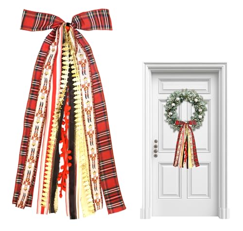 Vickasi Christmas Red Plaid Wreath Bows for Front Door, Xmas Trees, Variation C