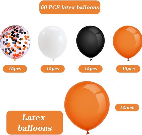 60pcs 12-Inch Halloween Balloons - Festive Latex Party Decorations in Black, White & Orange