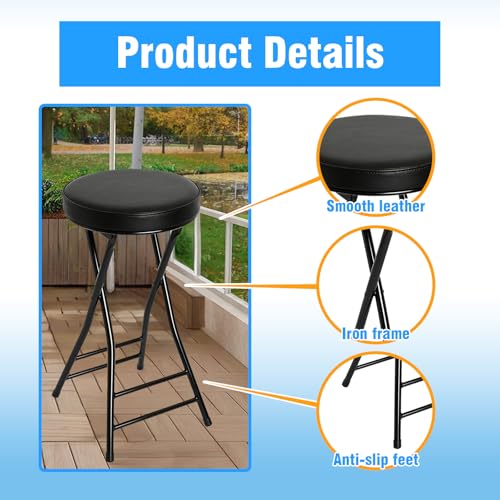 24-Inch Folding Bar Stool with Padded Seat and Backrest, Brown