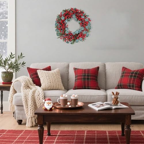22-Inch Artificial Christmas Wreath with Red Berries and Eucalyptus