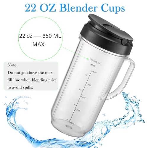 Sonkettek 22oz Blender Cups with Flip-Top Lid & Cross Blade for Magic Bullet 250W