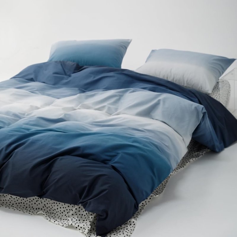 BlueBlue Blue Kids Duvet Cover Set Queen 100% Cotton Bedding for Boys Girls Teens Dark Blue to White Change 1 Abstract Full Comforter Cover 2 Pillow Shams, Queen