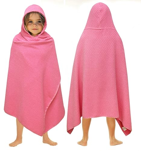 Kids Hooded Bath Towel - 100% Cotton Oversized Waffle Weave Wrap (30x56)