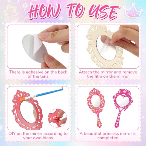 16-Set DIY Wooden Hand Mirror Craft Kit for Kids with Paints and Stickers