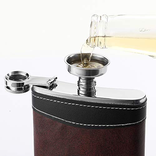 Premium 8oz Stainless Steel Hip Flask with Leather Wrap & Funnel - Leak-Proof, Gift Boxed