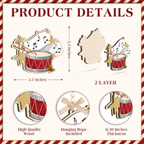 Red Drum Christmas Ornament - Wooden Drummer Ornament for Christmas Tree
