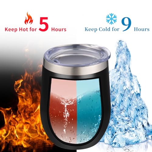 12oz Stainless Steel Wine Tumblers - Insulated Stemless Travel Cups, 4 Pack