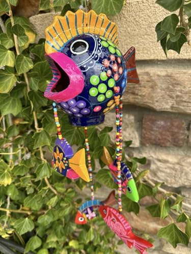 Handmade Mexican Pottery Fish Mobile, Vibrant Hand-Painted 15-Inch Decor