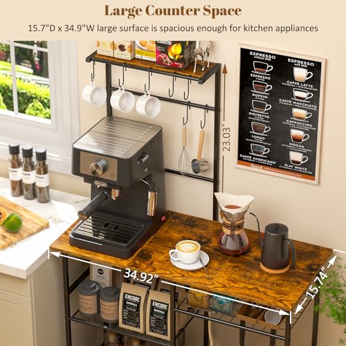 6-Tier Industrial Baker's Rack with Storage, Microwave Stand & Coffee Station