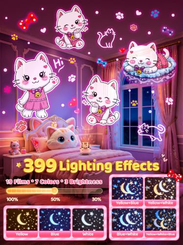 Cat Night Light Projector with 19 Films, 15 Sounds and Remote Control