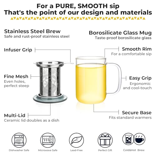 Aquach 18oz Borosilicate Glass Tea Cup with Infuser & Lid - Modern Brew Mug