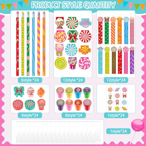 Cholemy 24-Piece Candy Theme Party Favors & Stationery Set (Candy) – Christmas Holiday Portable