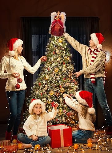 Brightown Lighted Christmas Angel Tree Topper with Violin - Red Variant, 16 Inch Holiday Decor