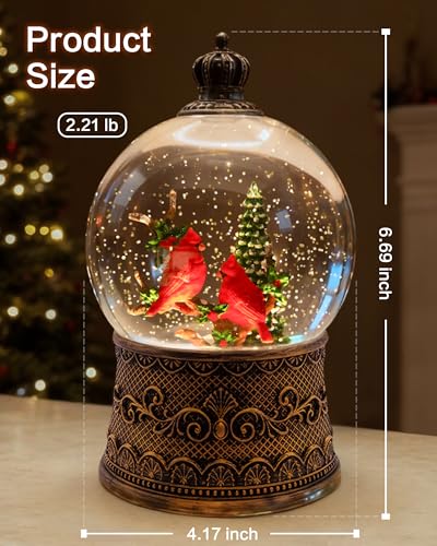 Musical Cardinal Snow Globe Lantern with 8 Songs, 6.99-inch Christmas Decor