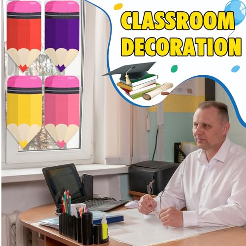 8 Pcs Colorful Pencil Classroom Curtains, 24 x 12 Inch Velvet Window Drapes