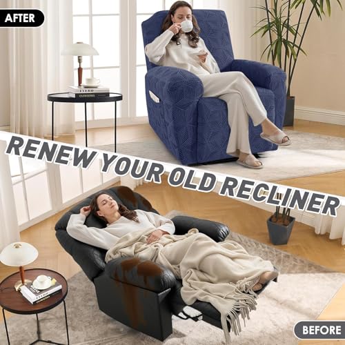 Stretch Recliner Chair Cover - Geometric Jacquard Furniture Protector