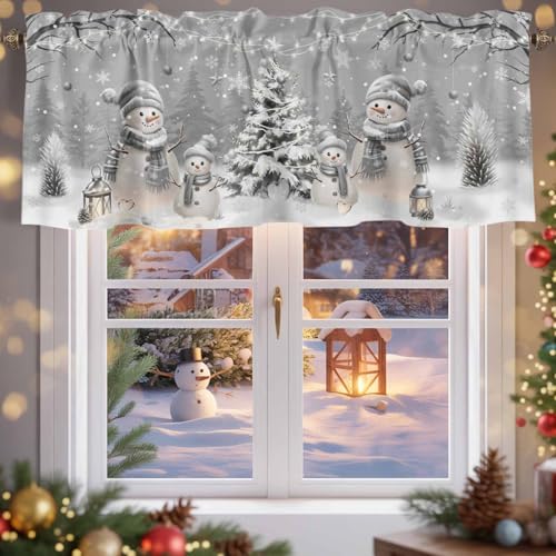 RisQiten Grey Snowman Christmas Window Valance 54x18 Inches, Pack of 1, Dark Gray