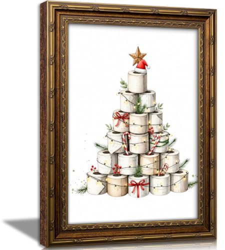 DZSUJR Vintage Gold Framed Christmas Wall Art - Toilet Paper Tree Poster 11"L x 9"W