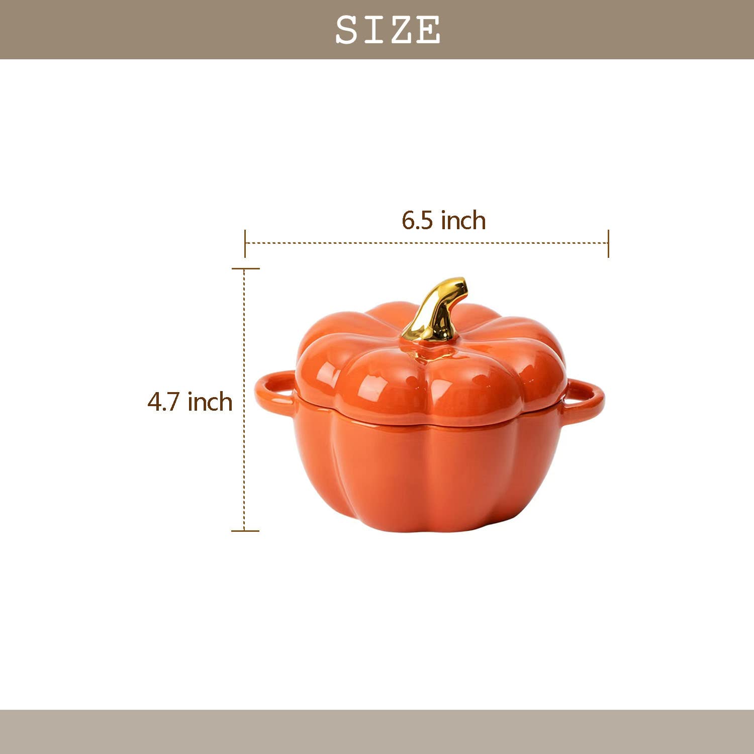 FYUEROPA Pumpkin Bowl Set with Lid and Handle, Set of 4 Ceramic Ramekins for Baking, Casserole Dish Individual Severing Pot, Stoneware, Oven Safe, 14 Oz (Orange)