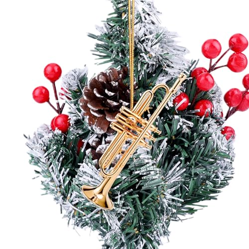4.72" Brass Trumpet Miniature Hanging Ornament - Brass & Metal Christmas Decor