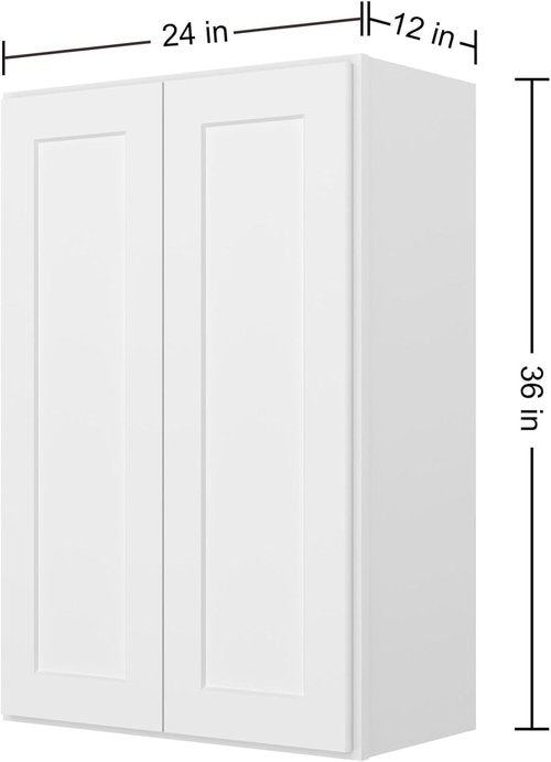 Furinno Shaker Wall Kitchen Cabinet - 2 Doors, 2 Shelves, Ready to Assemble | White, 12" D x 24" W x 36" H