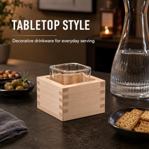 Japanese Sake Cups Set with Square Glass & Wooden Box | Traditional Drinkware