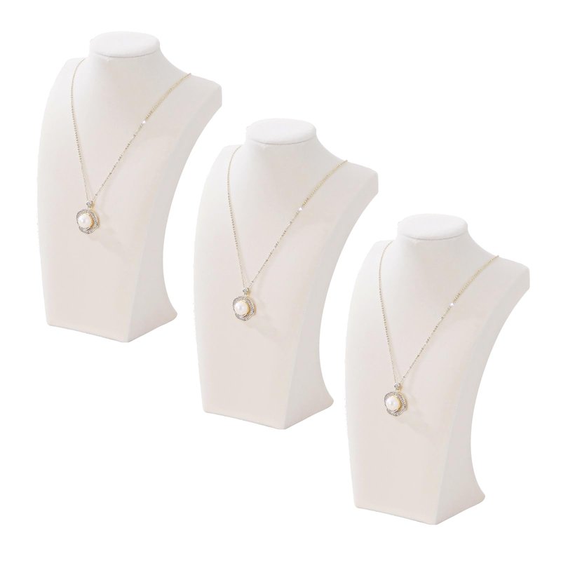 3Pcs Necklace Bust Stand for Selling, Beige Velvet Necklace Display Holder, Jewelry Necklace Organizer Rack for Shop Store Exhibition Show (11"Height)