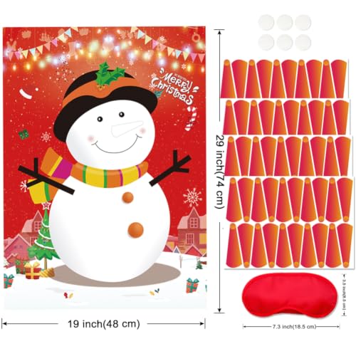 Snowman Nose Tag Game Set for Christmas Party - 80 Stickers & Accessories - Variation of Snowman