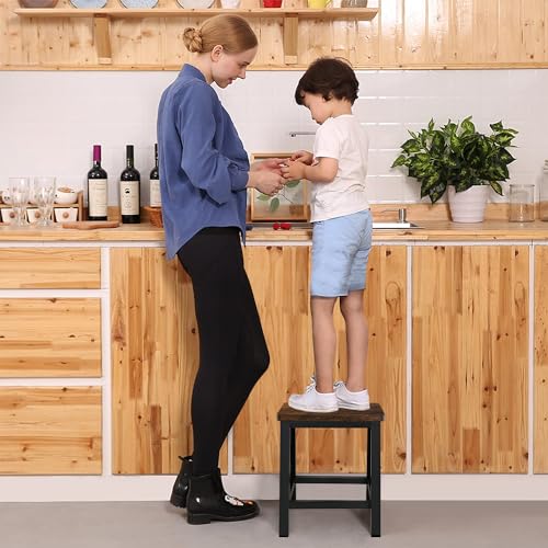 Wooden Step Stool for Adults and Kids, Non-Slip 500 lb Capacity Footstool