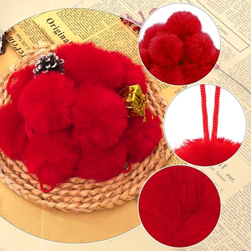 Mifengda 24Pcs Red Acrylic Pompom Balls 2.36 Inch - Christmas Tree Ornaments